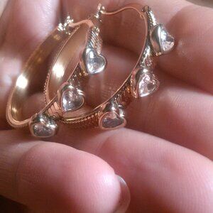 Champagne Austrian Crystal Ion Plated Gold Stainless Steel Heart Hoop Earrings